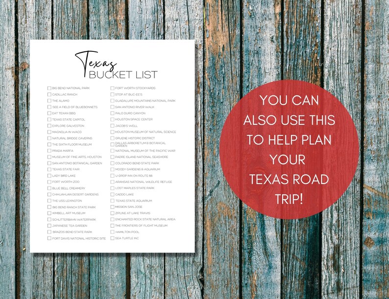 Texas Bucket List Printable America's 50 States Travel Planner Checklist Texas Travel Adventure