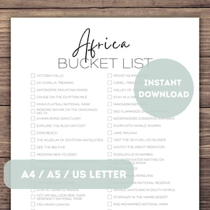 Afrika Bucket List zum Ausdrucken | Afrika Reiseplaner Checkliste | Afrika Reise Abenteuer Liste | Weltreise Geschenk | Afrika Reise