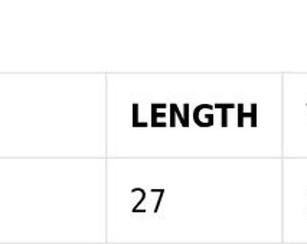May include: Size guide for a garment with measurements in inches. XS size has a length of 27 inches, width of 16 1/2 inches, and a chest size of 31-34 inches.
