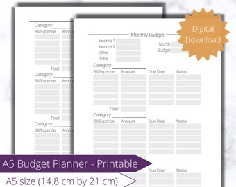 A5 Budget Planner Inserts: Printable Finance Tracker (PDF)