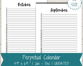 B6 Perpetual Calendar, B6 Planner Insert, B6 Monthly Inserts, B6 Calendar Refill, UNDATED Planner, Mini Planner