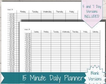 Planificador diario de 15 minutos: Cuadro de horario semanal (impresión digital)