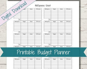 Printable Bill Expense Sheet: Weekly/Monthly Budget Planner (Digital Download)