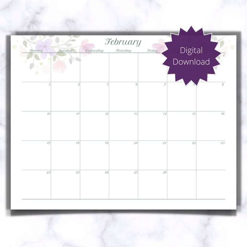 2025 Digital Calendar Printable Calendar 2025 Monthly Etsy