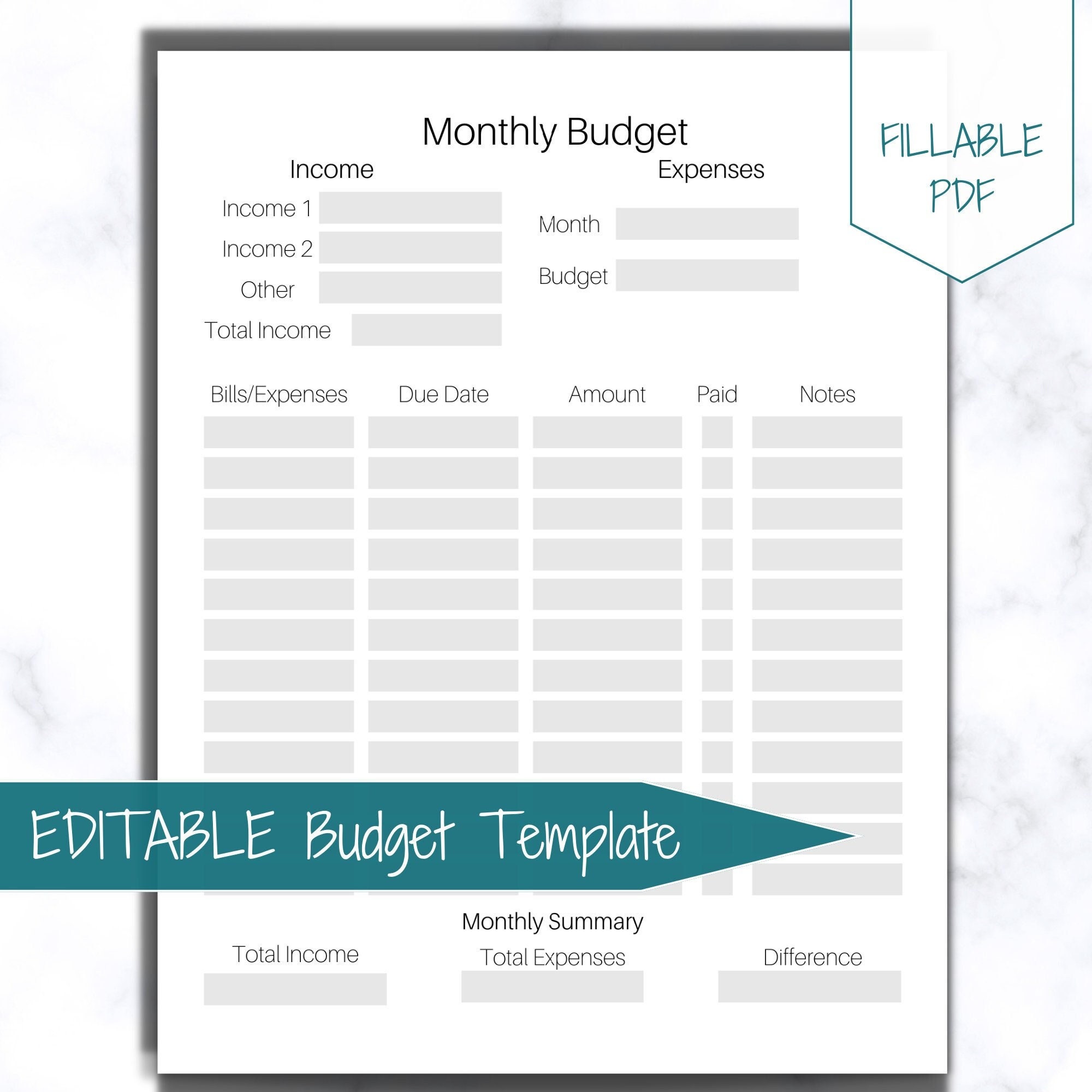 EDITABLE Budget Planner, Monthly Budget Template, Digital Budget Etsy
