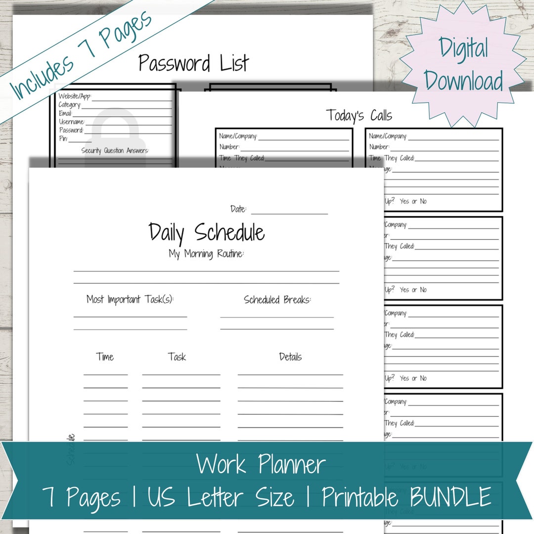 Work From Home Planner, Desk Planner, Work From Home Kit, Downloadable