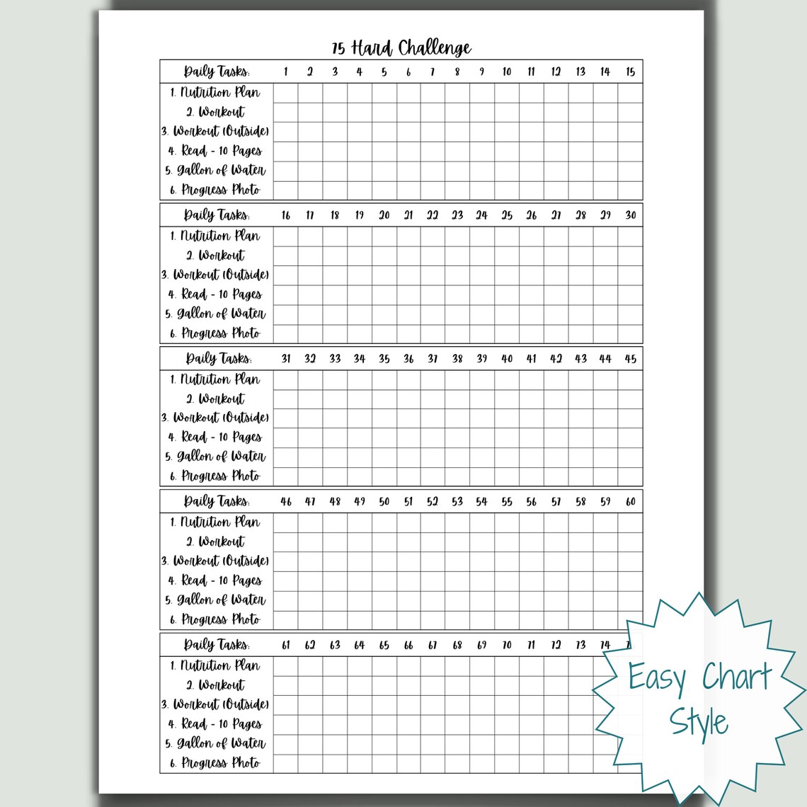 75 Hard Printable 75 Hard Challenge 75 Hard Checklist Mental