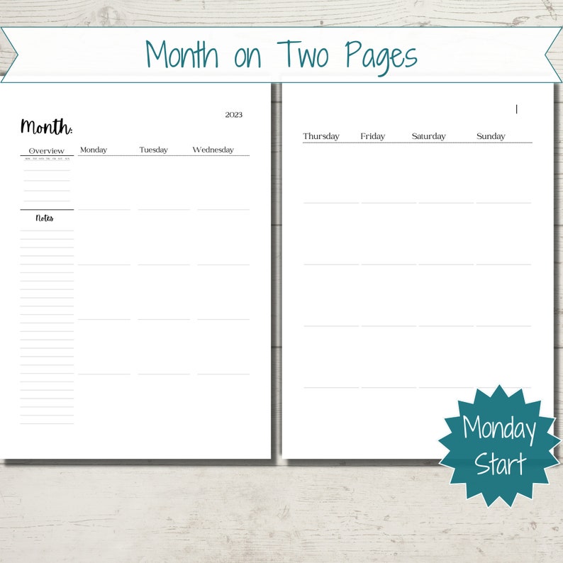 B6 Monthly Printable B6 Planner Inserts Perpetual Calendar - Etsy
