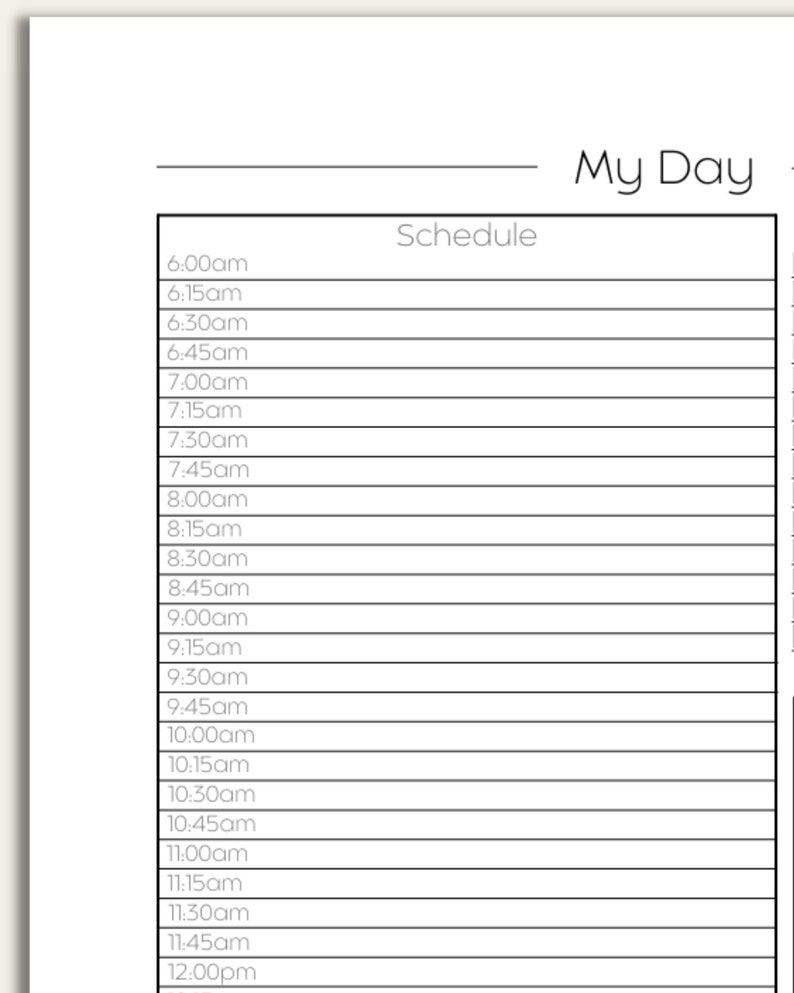 Printable Daily Planner 15 Minute Increments
