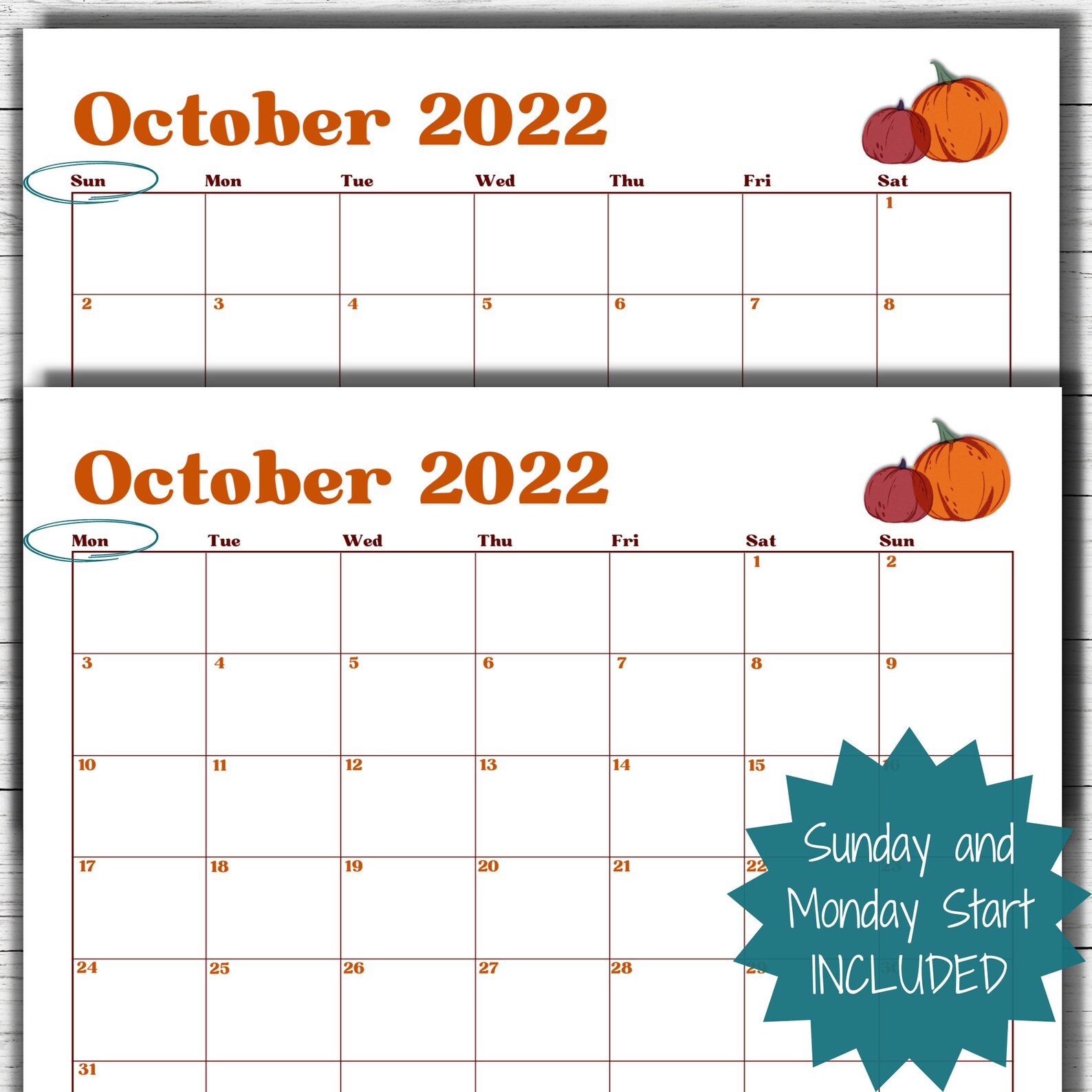 Digital Calendar October Autumn Pumpkin October Printable Etsy