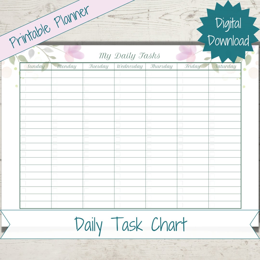 Weekly Task Planner: Floral Printable Task Chart (digital Download) - Etsy