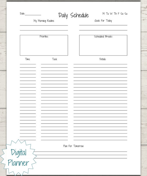 Daily Schedule Template Schedule Printable Undated Planners Etsy