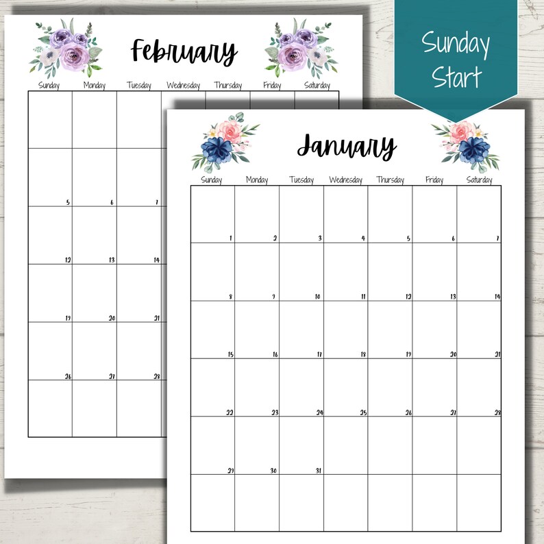 2023 Printable Calendar, 2024 Yearly Calendar Printable, Watercolor