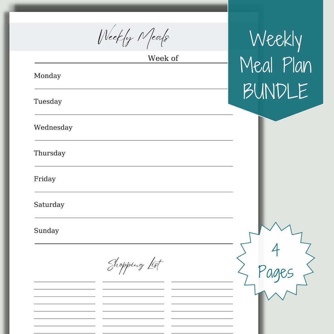 Weekly Meal Plan With Shopping List, Daily Meal Plan Template - Etsy