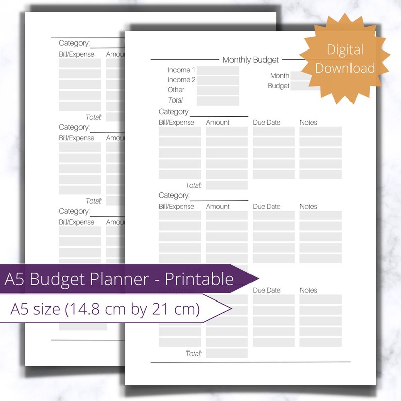 A5 Budget Planner Inserts: Printable Finance Tracker (PDF) - Etsy