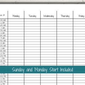 Half-hour Weekly Schedule Chart, Printable Schedule Template ...