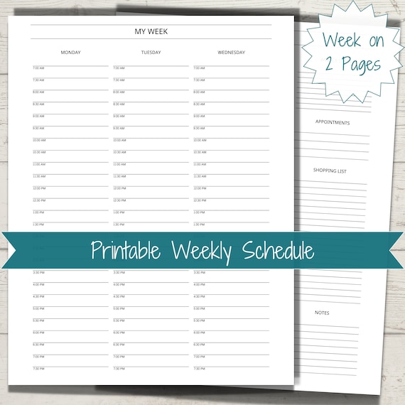 Week on Two Pages Two Page Weekly Schedule Weekly Task - Etsy
