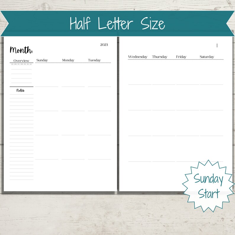 B6 Monthly Printable B6 Planner Inserts Perpetual Calendar - Etsy