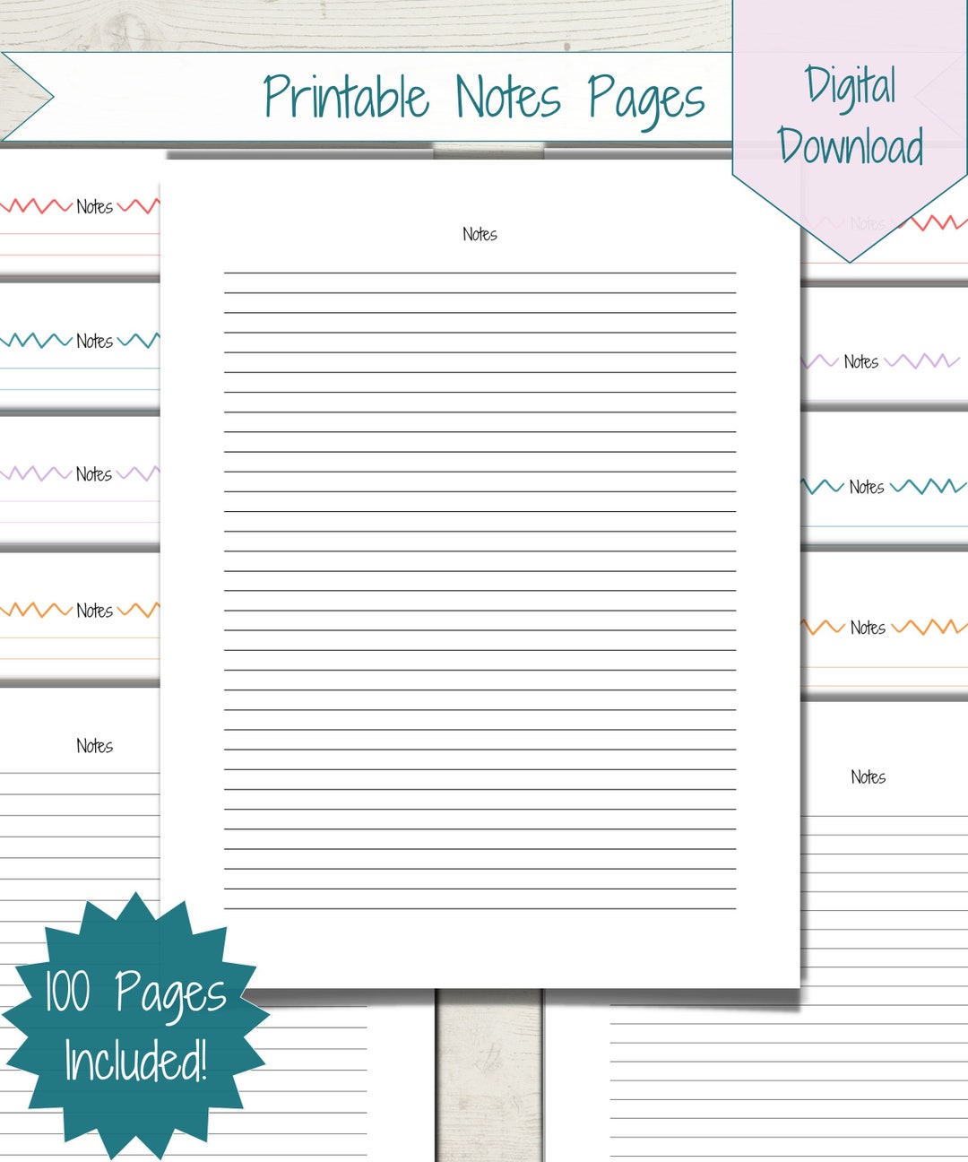 Digital Lined Notes Template: Printable Paper, Planner Pages (PDF) - Etsy