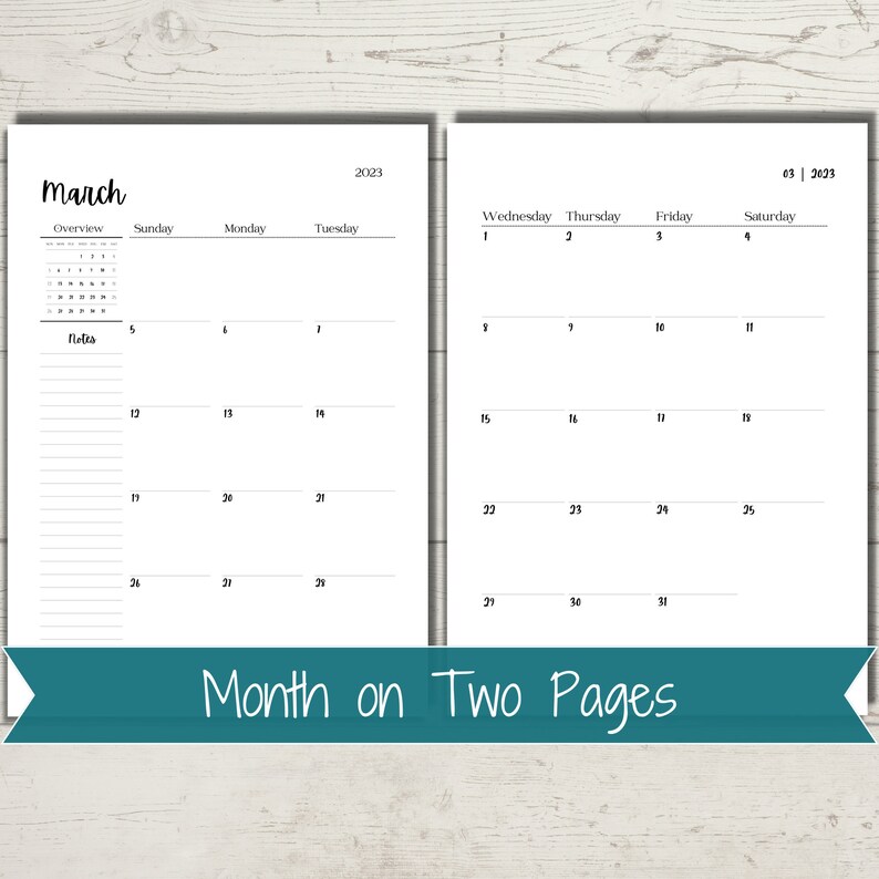 B6 Calendar Printable Month on Two Pages B6 Inserts Pocket - Etsy Australia