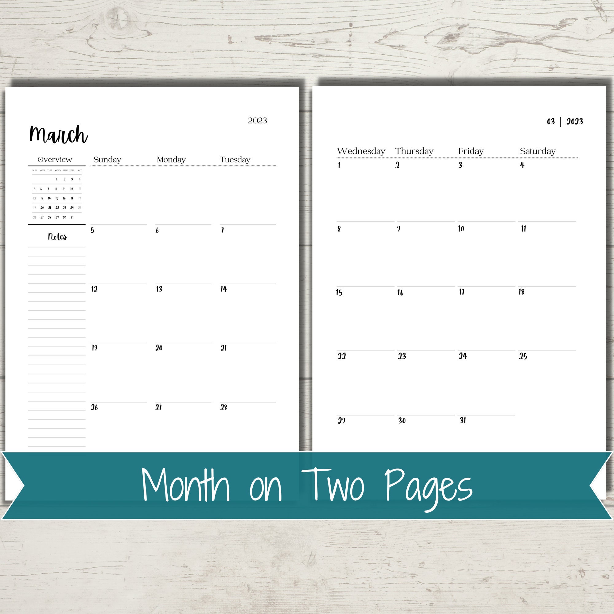 B6 Calendar Printable Month on Two Pages B6 Inserts Pocket - Etsy Canada