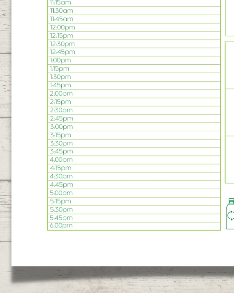 Daily Planner, 15 Minute Increments, Printable To-do List, Meal Planner ...