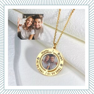 Collar fotográfico personalizado Grabado personalizado Doble cara Nombre e imagen Círculo Colgante Personalidad Regalos conmemorativos para la familia