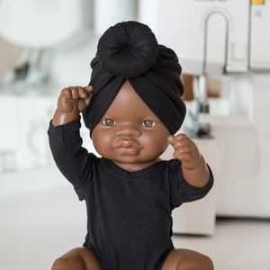 Miniland newborn doll clothes. Black turban for 13 inches dolls. Minikane clothes. Outfit for Miniland doll. 32 cm doll clothing.