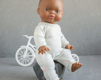 Ropa Miniland 32 cm. Pijama y gorro de algodón para muñecas de 13-15 pulgadas. Ropa de Paola Reina. Traje minikane.
