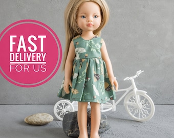 Paola Reina doll clothes. Satin dress with flower print for 32 cm Las Amigas doll. Paola Reina doll clothing.