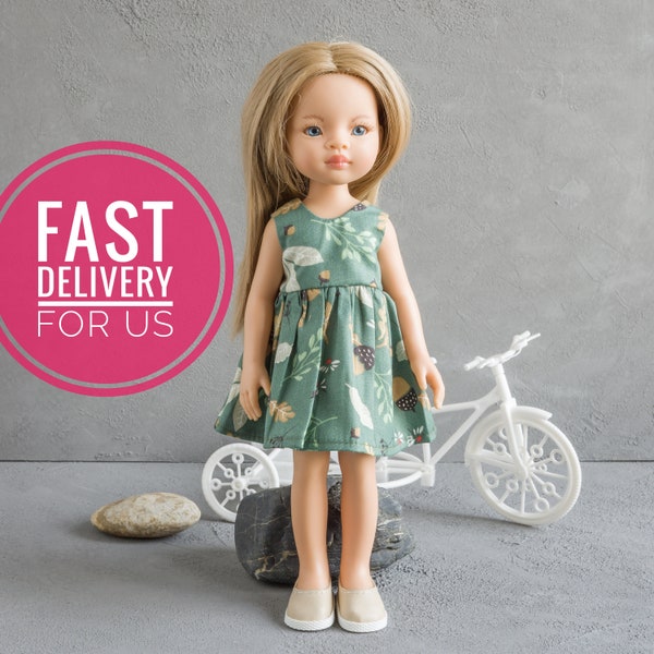 Paola Reina doll clothes. Satin dress with flower print for 32 cm Las Amigas doll. Paola Reina doll clothing.