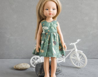 Paola Reina doll clothes. Satin dress with flower print for 32 cm Las Amigas doll. Paola Reina doll clothing.