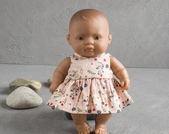 Miniland doll clothes. Cotton dress for 21 cm Miniland baby doll. 8-9 inch doll clothes.