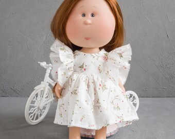 Mia Nines d'onil doll clothes. White cotton dress for 30 cm doll.