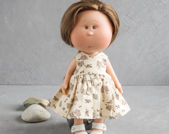 Handmade cotton dress for Nines d'Onil Mia doll. 30 cm Nines d'Onil Mia doll outfit. 11-12 inch doll clothes.