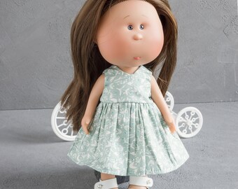 Handmade cotton dress for Nines d'Onil Mia doll. 30 cm Nines d'Onil Mia doll outfit. 11-12 inch doll clothes.