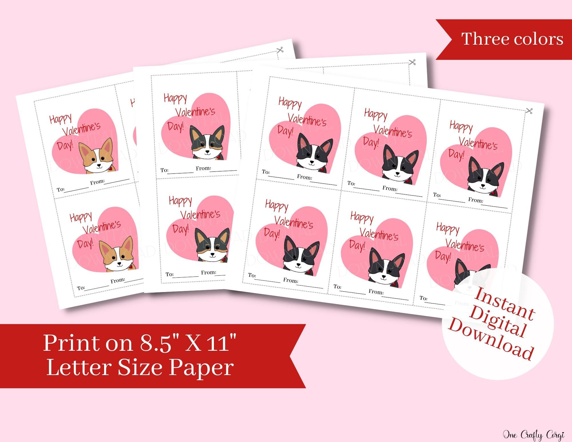 Corgi Printable Valentine's Day Cards, Instant Digital Download, Print ...