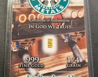 Amantes del café – 1/60 gramo de oro puro .999 fino de 24 k, 3 mm x 6 mm, 1 unidad
