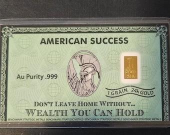 "1 Grain Fine 24K .999 Gold - ""Amerikanischer Erfolg"" Sammlerstück."