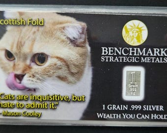 SCOTTISH FOLD - Serie "KITTY Cat Lover" - 1/15 di grammo .999 Barra d'argento puro fine 3 mm x 6 mm - Confezione da 2