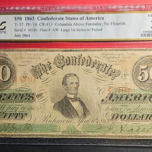 50 Dollar Confederate State of America Note 25 Fine T-57 1963 PF16 CR-413 Serial # 45181