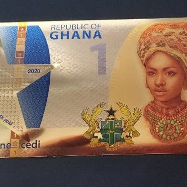 The Republic of Ghana’s 1 Cedi gold note Aurum® technology. This note pays homage to the “Cedi” or shell money, the form of currency