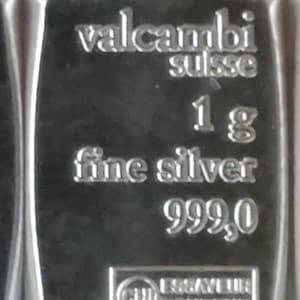 Silver 2 Each 1 Gram Bar's 999. Certified Assayer  From Valcambi Suisse