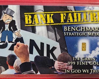 Bankfaillissement – 1/60 gram puur .999 fijn 24-karaats goud 3 mm x 6 mm 1 elk