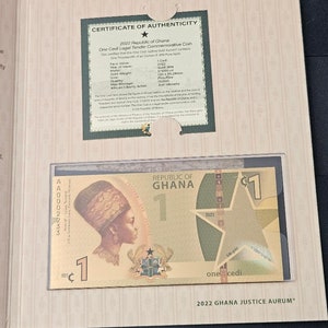 The Republic of Ghana’s 1 Cedi gold note Aurum® technology. This note pays homage to the “Cedi” or shell money, the form of currency 2022