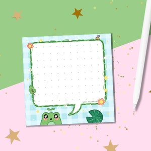 Cute Frog Notepad / Kawaii Animal Stationery / To Do List Memo Pad / Gingham Writing Pad Gifts for Women / 50 Pages Blank Notes