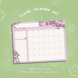 Digital Monthly Calendar / Cute Desk Planner / Flower Stationery / GoodNotes, Notability Template for Daily Schedule / Task Management / PNG