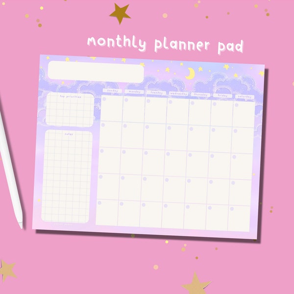 2024 Monthly Planner Pad Pink / Letter Size Tear Off Notepad Organizer / Undated Desk Calendar / Cute Planner Agenda / Productivity Planner