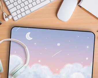 Kawaii Clouds Desk Mat | Dreamy Cute Celestial Large Gaming Mouse Pad | Gamer Girl Gift | Office Desk Accessory | Purple Pink Blue Desk Pad