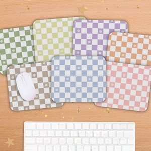 Süßes Mauspad Pastell Schachbrett / Kleine Blume Mousepad / Rosa Lila Blaue Schreibtischunterlage / Ästhetische Mausmatte / Regenbogen Schreibtischunterlage
